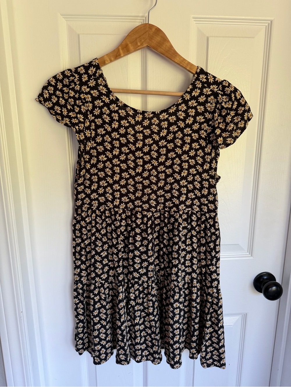 American Eagle Outfitters Black Mini Dress with Cream Daisy Print